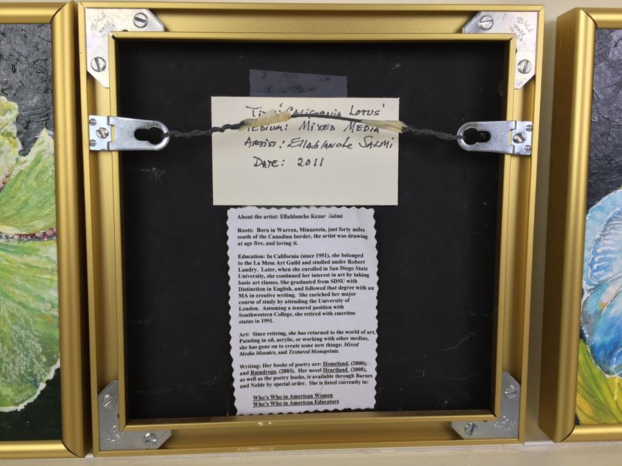 Set Of 3 Original Mixed Media Floral Paintings Signed By Artist Ellablanche Kezar Salmi [Photo 3]