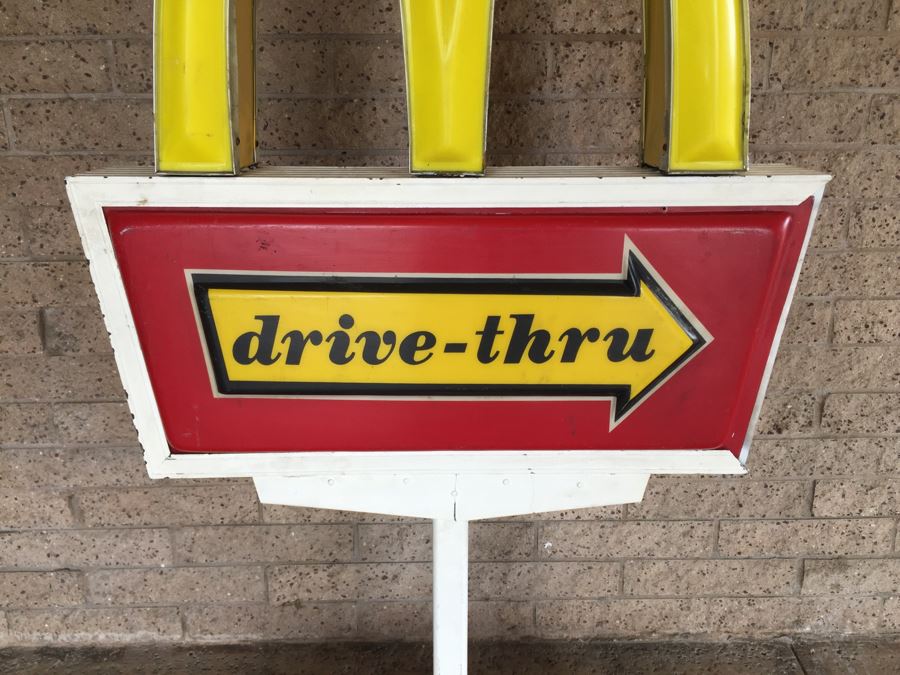 Vintage Early 1970's McDonalds Drive-Thru Sign On Cast Iron Base Featuring The Golden Arches [Photo 5]