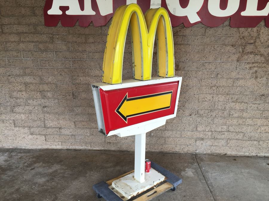 Vintage Early 1970's McDonalds Drive-Thru Sign On Cast Iron Base Featuring The Golden Arches [Photo 3]