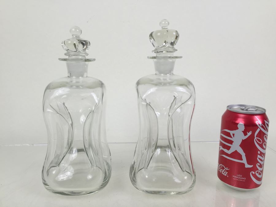 Pair Of Holmegaard Kluk Kluk Decanters Pinched Art Glass Scandinavian Crown Stopper Made In Denmark [Photo 1]