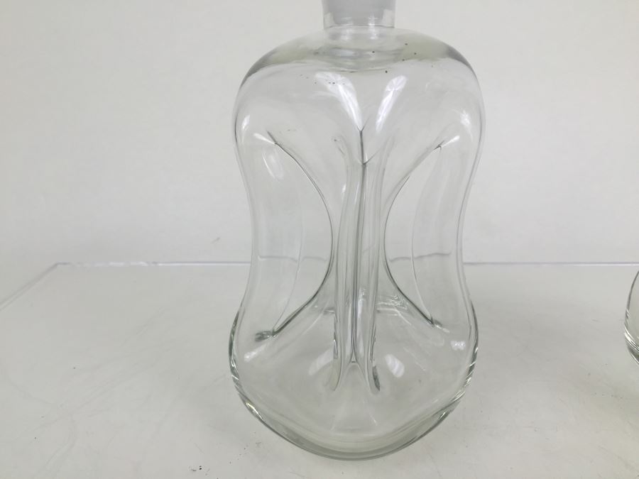 Pair Of Holmegaard Kluk Kluk Decanters Pinched Art Glass Scandinavian Crown Stopper Made In Denmark [Photo 10]