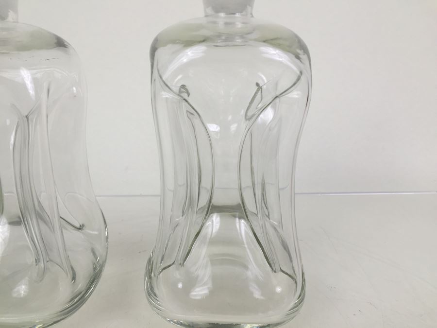 Pair Of Holmegaard Kluk Kluk Decanters Pinched Art Glass Scandinavian Crown Stopper Made In Denmark [Photo 2]