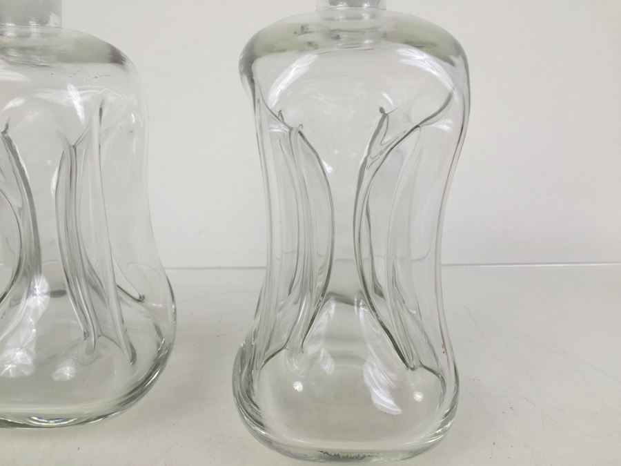 Pair Of Holmegaard Kluk Kluk Decanters Pinched Art Glass Scandinavian Crown Stopper Made In Denmark [Photo 6]