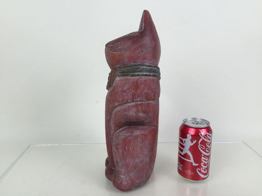 Signed Carved Wood Cat Statue [Photo 11]