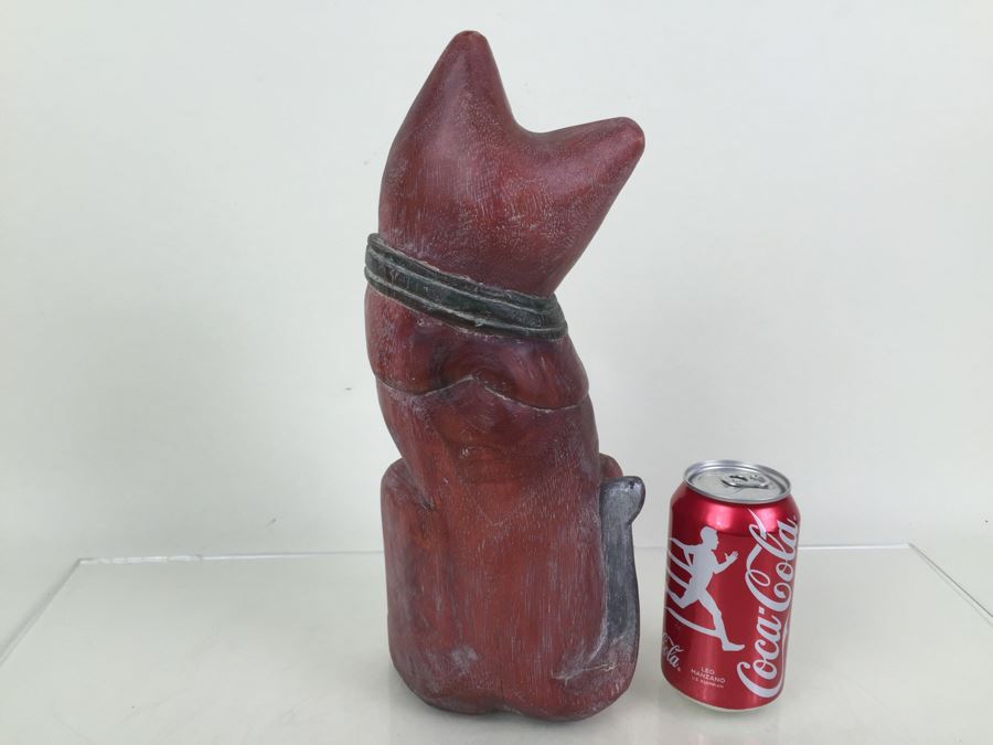 Signed Carved Wood Cat Statue [Photo 2]