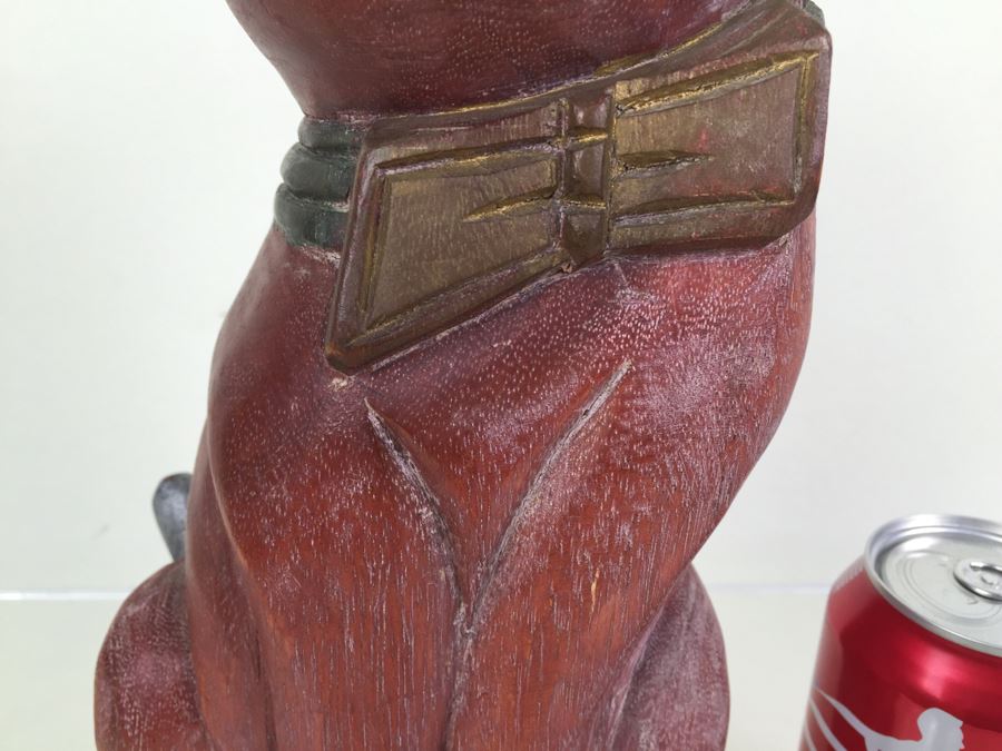 Signed Carved Wood Cat Statue [Photo 6]
