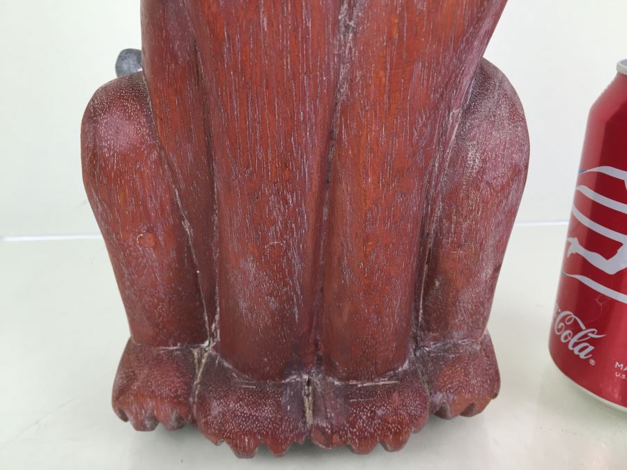 Signed Carved Wood Cat Statue [Photo 7]