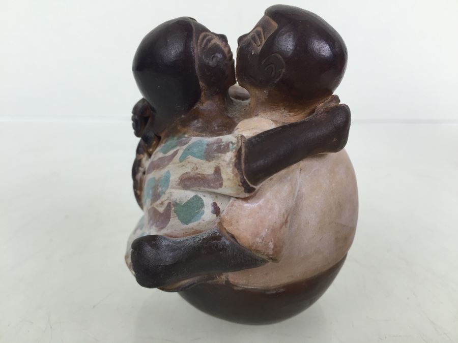 Painted Clay Sculpture Of Couple Hugging And Kissing Signed By Artist [Photo 8]