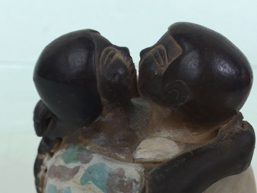 Painted Clay Sculpture Of Couple Hugging And Kissing Signed By Artist [Photo 9]