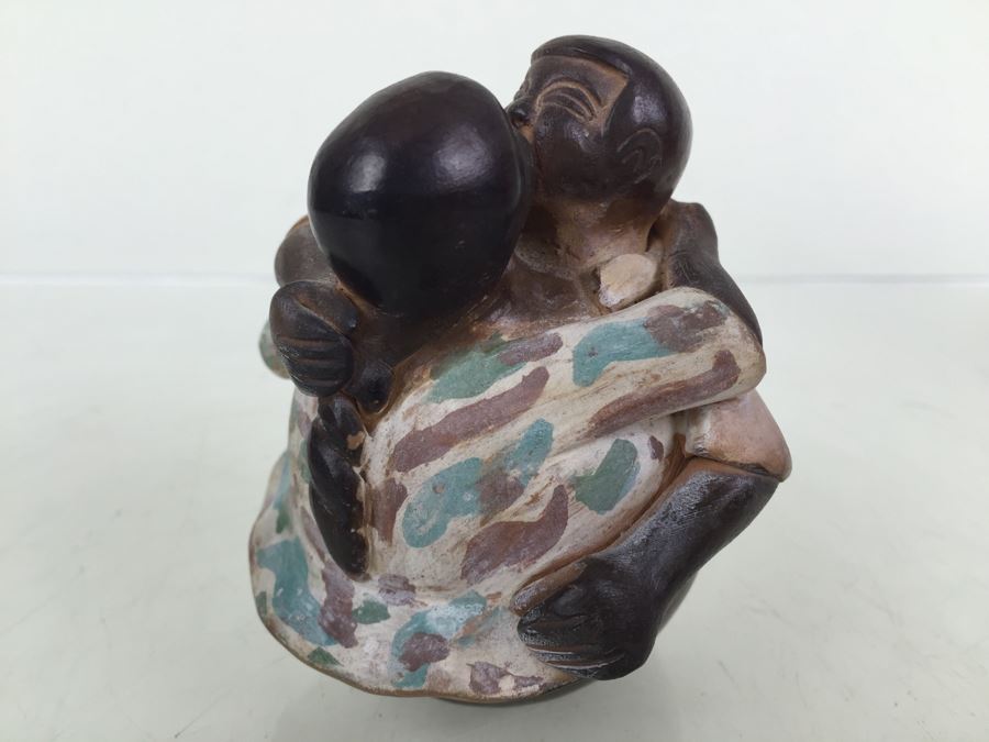 Painted Clay Sculpture Of Couple Hugging And Kissing Signed By Artist [Photo 7]