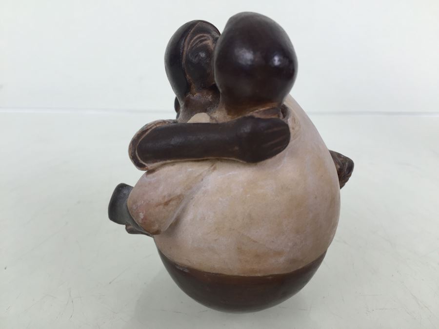 Painted Clay Sculpture Of Couple Hugging And Kissing Signed By Artist [Photo 10]
