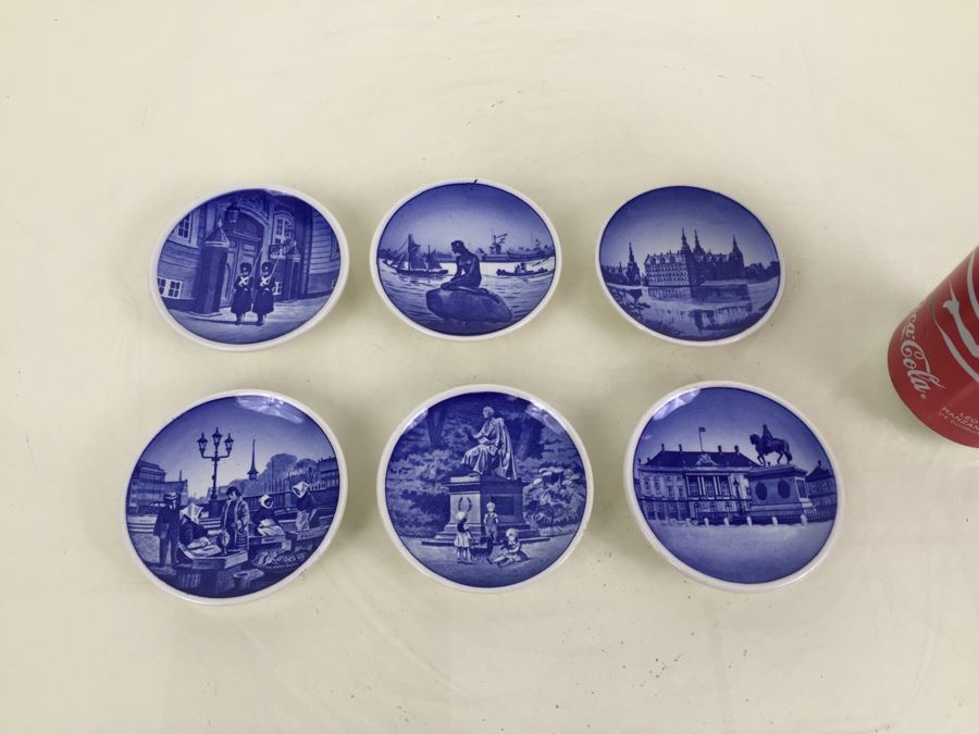 Set Of 6 Denmark Royal Copenhagen Miniature Blue & White Plates