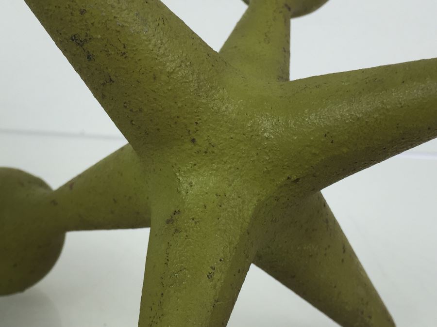 Pair Of Large Cast Iron Jacks Sculptures Bookends Doorstop Painted Lime Green [Photo 5]