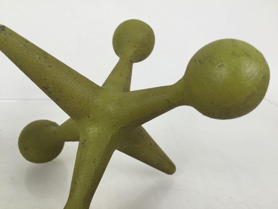 Pair Of Large Cast Iron Jacks Sculptures Bookends Doorstop Painted Lime Green [Photo 3]