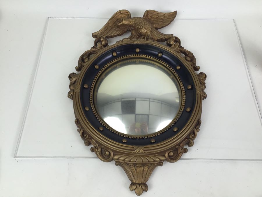 Vintage Gold Federal Eagle Convex Bubble Glass Bullseye Mirror Hollywood Regency [Photo 1]
