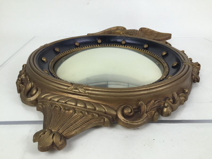 Vintage Gold Federal Eagle Convex Bubble Glass Bullseye Mirror Hollywood Regency [Photo 6]
