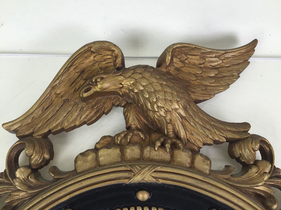 Vintage Gold Federal Eagle Convex Bubble Glass Bullseye Mirror Hollywood Regency [Photo 2]