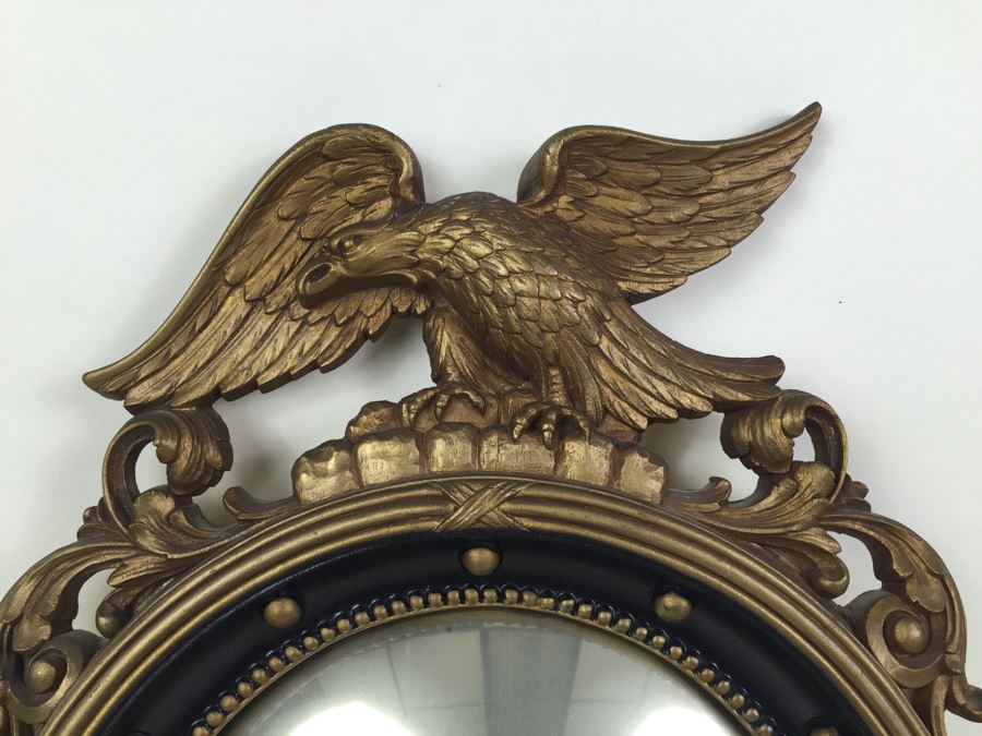 Vintage Gold Federal Eagle Convex Bubble Glass Bullseye Mirror Hollywood Regency [Photo 11]