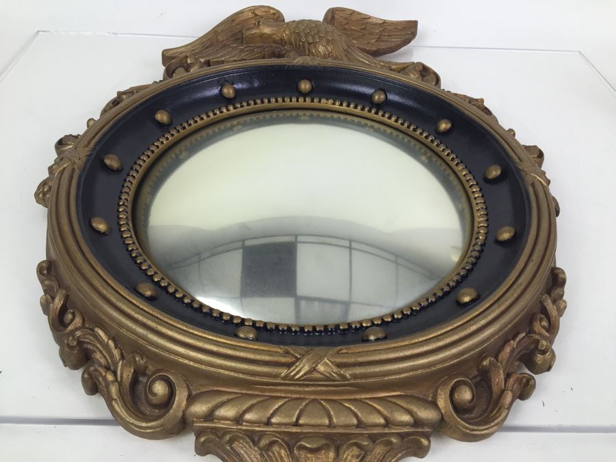 Vintage Gold Federal Eagle Convex Bubble Glass Bullseye Mirror Hollywood Regency [Photo 4]
