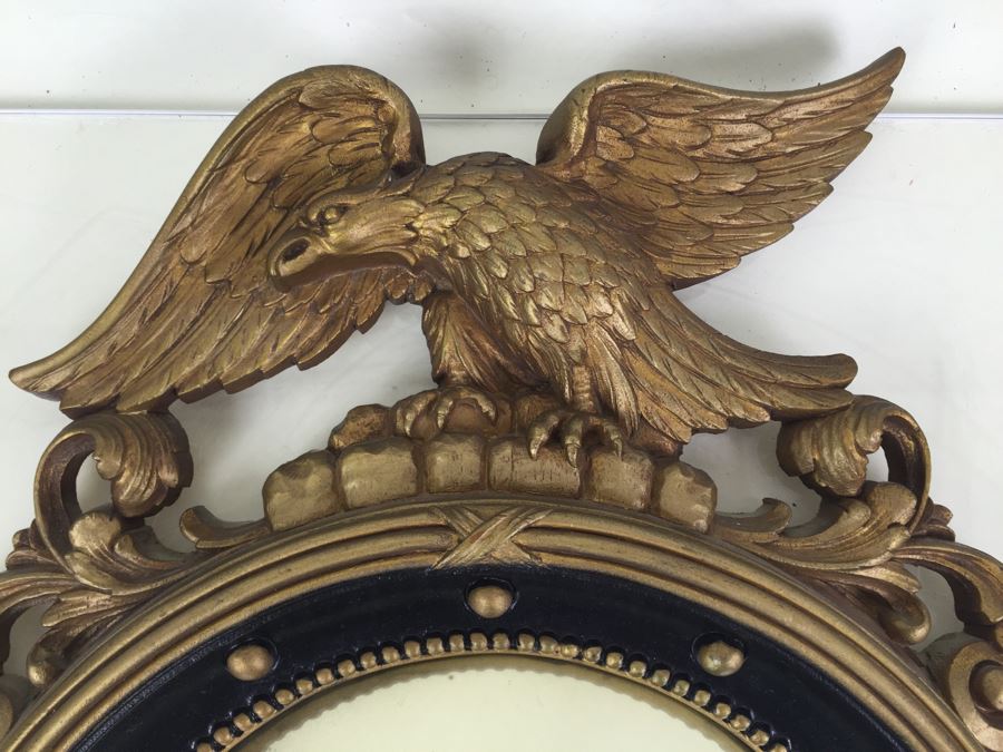 Vintage Gold Federal Eagle Convex Bubble Glass Bullseye Mirror Hollywood Regency [Photo 5]