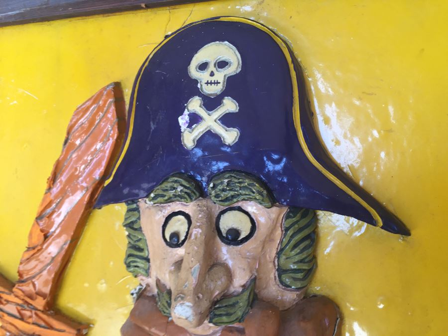 Very RARE Vintage 1972 McDonalds Captain Crook Fiberglass Framed Wall Plaque Pirate With Wooden Sword In Relief By Alfred Gordon Designs [Photo 2]
