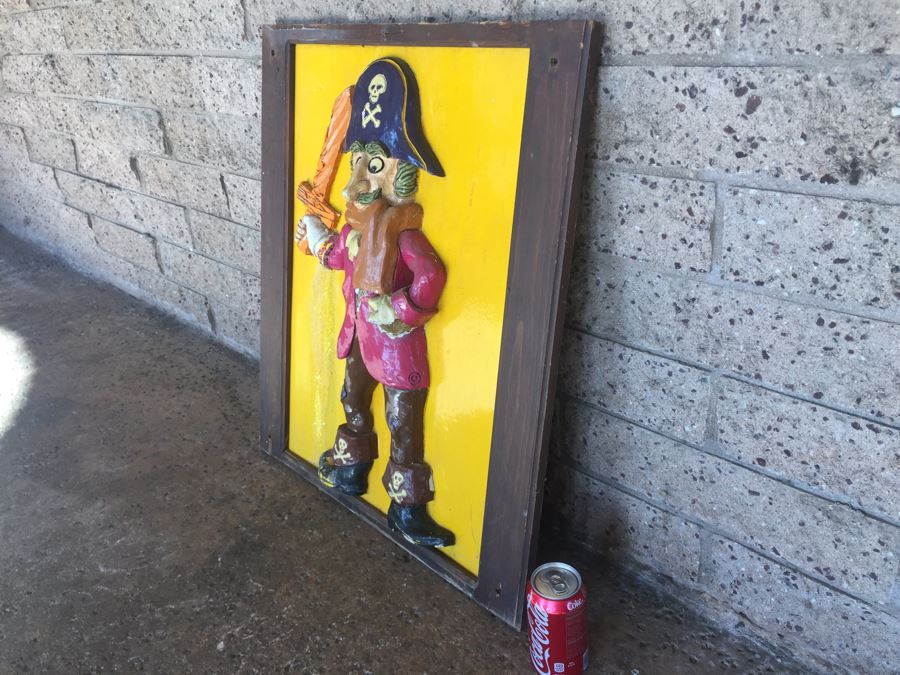Very RARE Vintage 1972 McDonalds Captain Crook Fiberglass Framed Wall Plaque Pirate With Wooden Sword In Relief By Alfred Gordon Designs [Photo 13]