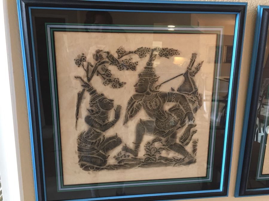 Set Of 4 Nicely Matted And Framed Vintage Thai Rubbings [Photo 4]