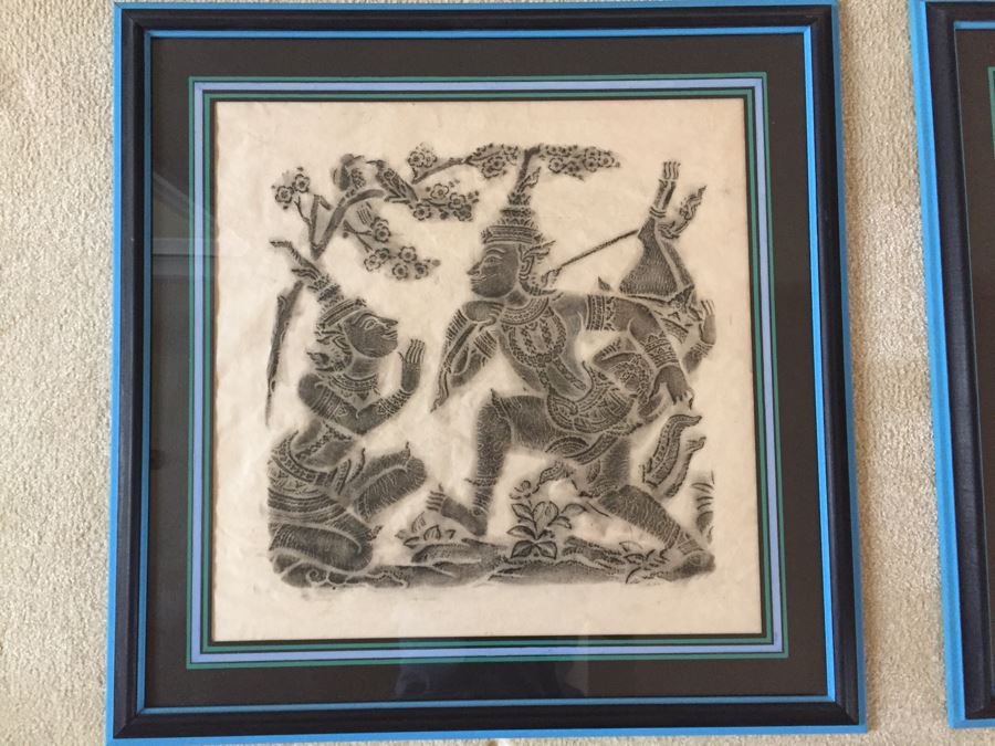 Set Of 4 Nicely Matted And Framed Vintage Thai Rubbings [Photo 6]