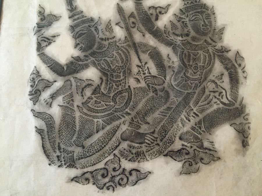 Set Of 4 Nicely Matted And Framed Vintage Thai Rubbings [Photo 18]