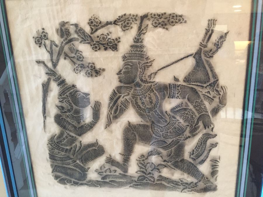 Set Of 4 Nicely Matted And Framed Vintage Thai Rubbings [Photo 5]