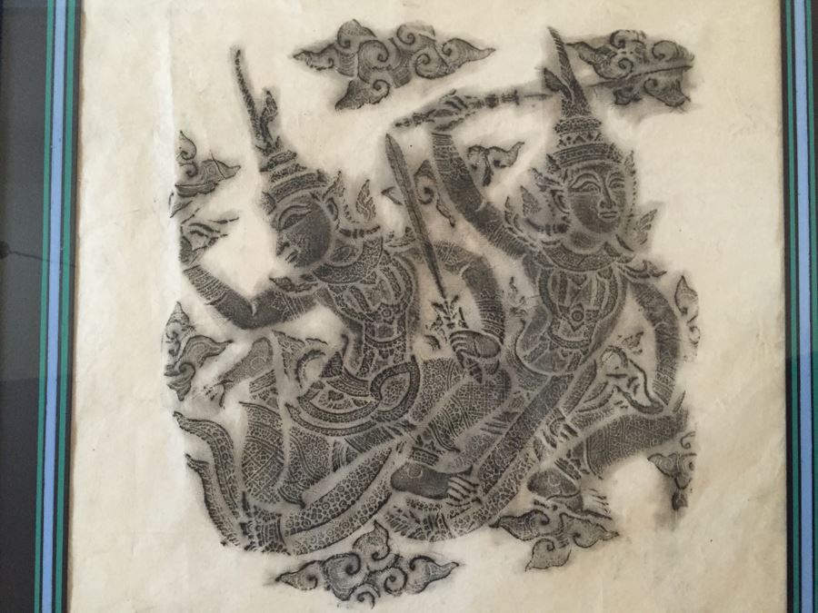 Set Of 4 Nicely Matted And Framed Vintage Thai Rubbings [Photo 16]