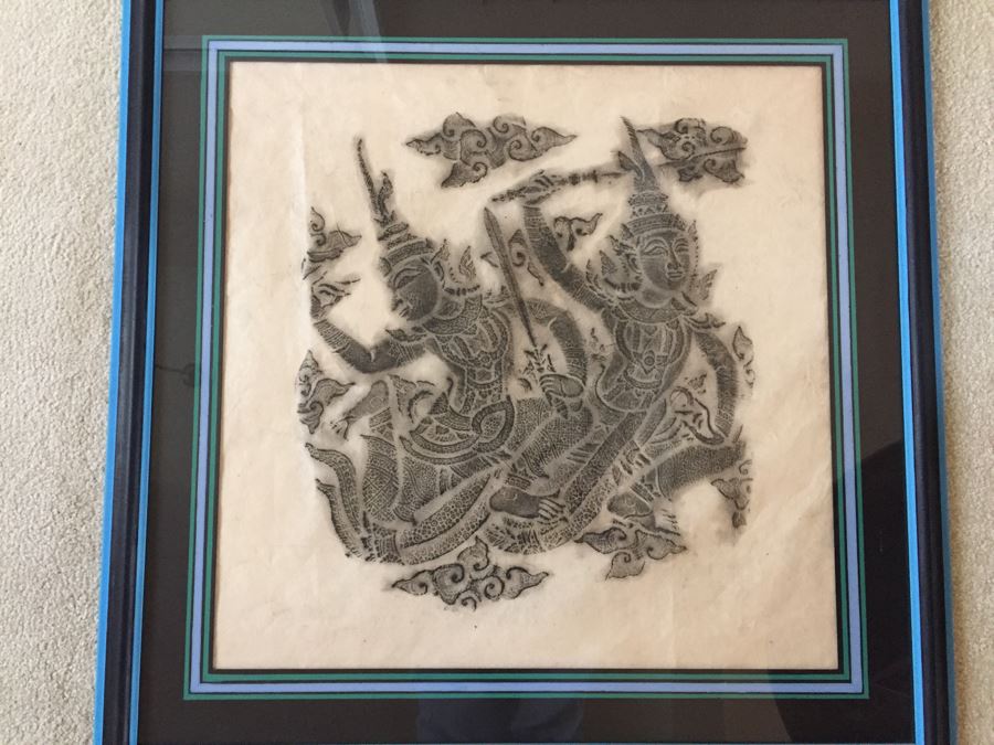 Set Of 4 Nicely Matted And Framed Vintage Thai Rubbings [Photo 15]