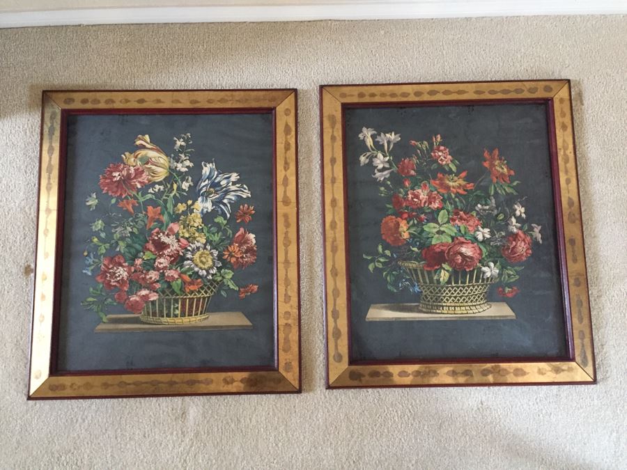 Vintage Pair Of Nicely Framed Floral Prints