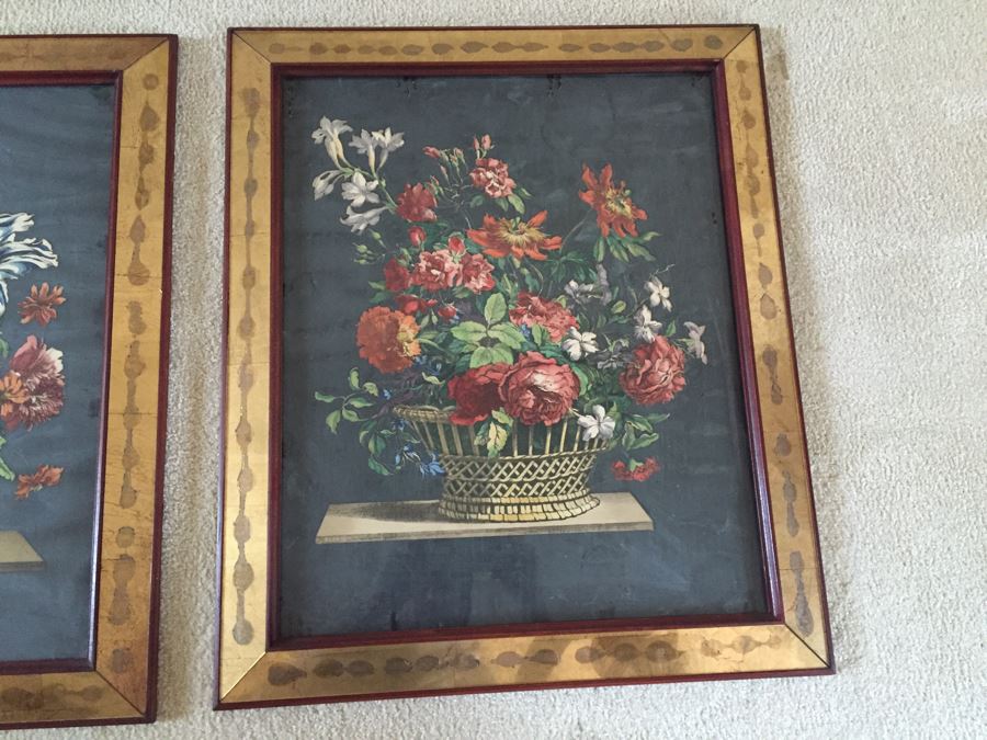 Vintage Pair Of Nicely Framed Floral Prints [Photo 3]