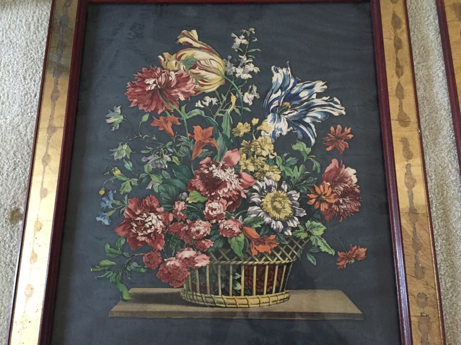 Vintage Pair Of Nicely Framed Floral Prints [Photo 4]