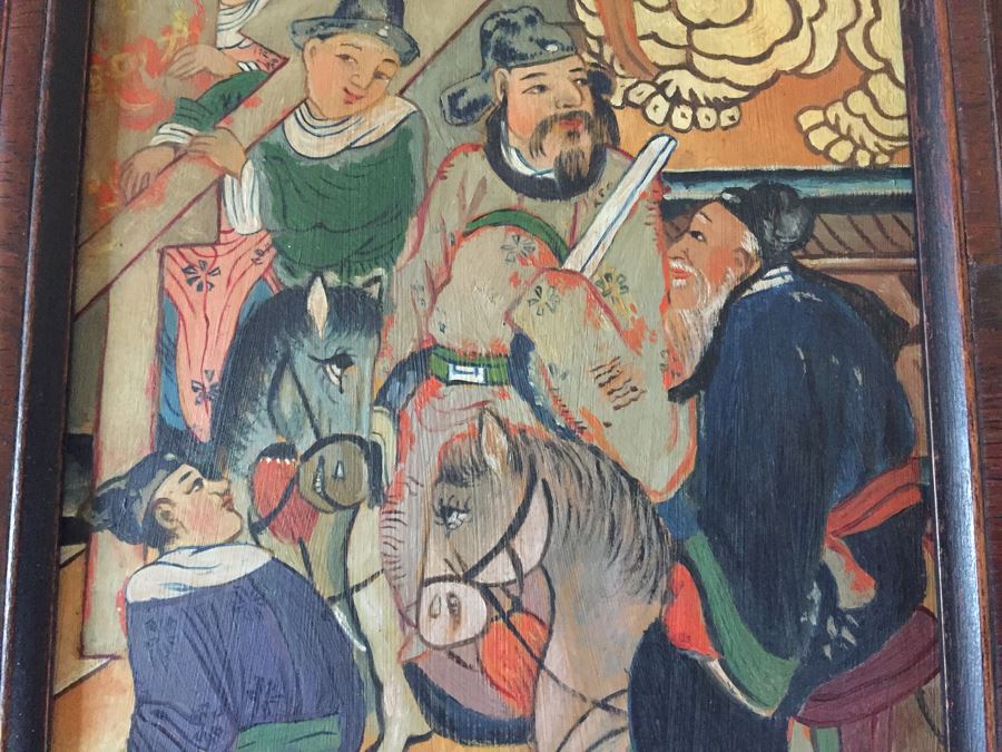 Vintage Pair Of Framed Asian Original Paintings On Board [Photo 3]