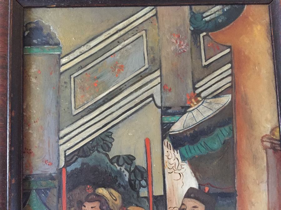 Vintage Pair Of Framed Asian Original Paintings On Board [Photo 11]