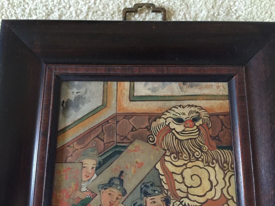 Vintage Pair Of Framed Asian Original Paintings On Board [Photo 4]