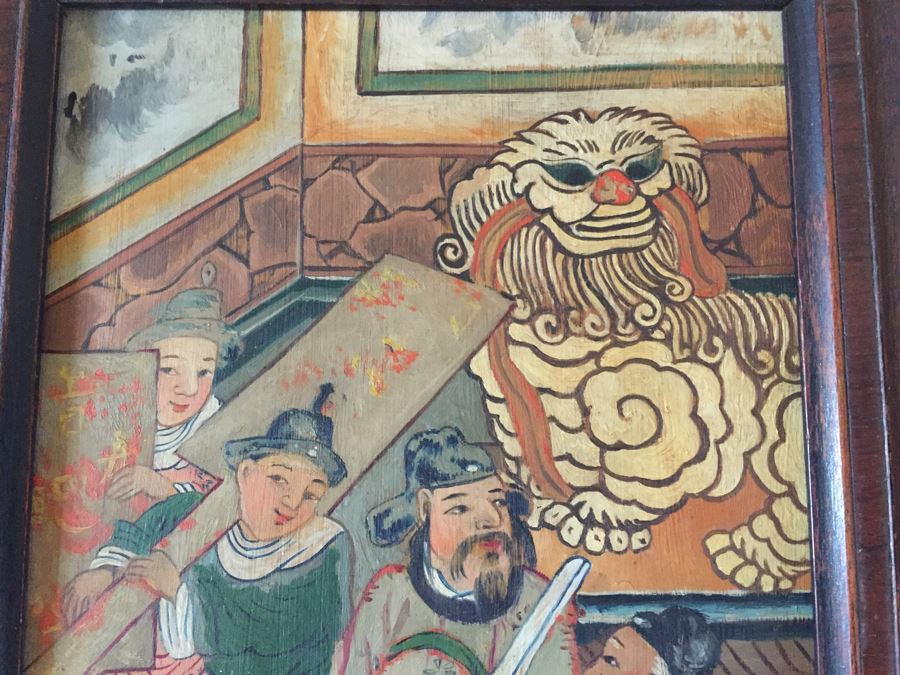 Vintage Pair Of Framed Asian Original Paintings On Board [Photo 5]