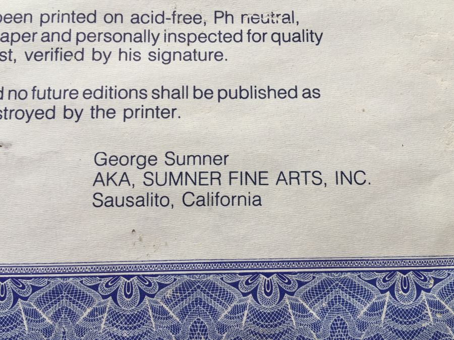 George Sumner 'Waioli' Nicely Framed Lithograph On Paper Hand Signed Limited Edition 89 Of 750 With Certificate Of Authenticity Retails $2,000 [Photo 15]