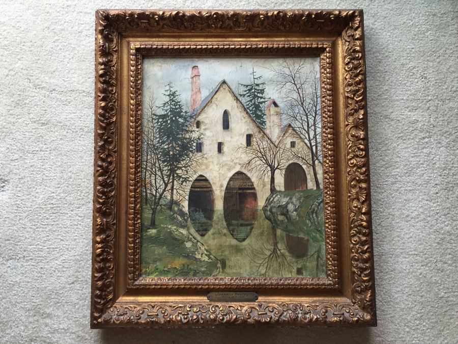 Original Antique Oil Painting By Josselin Bodley (1893–1974) Titled Old Monastic Mill Near Canterbury, England Estimate $1,000-$2,000 [Photo 1]