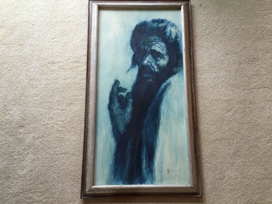 Original Oil Painting Of Patriarch By William Sunny Weintraub (Born 1926) Listed Artist