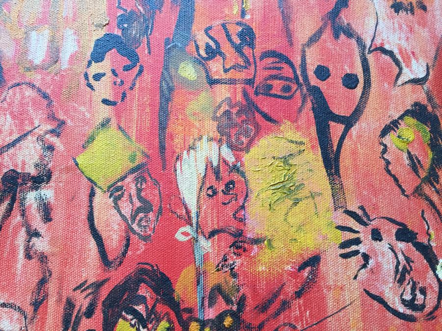 Original Painting On Canvas By Melanie Pakula Collage Of Faces 1966 [Photo 7]