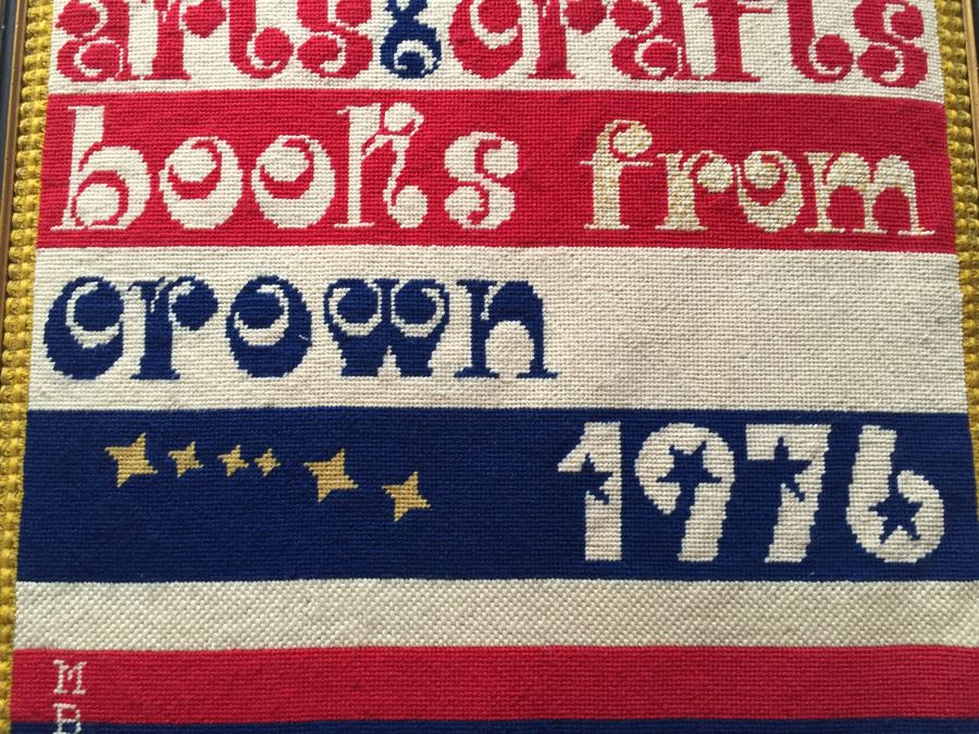 1976 Original Needlepoint Framed Book Promotion Needlepoint Advertisement For Marion Broome Pakula's Crown Publishing Book Tour [Photo 5]
