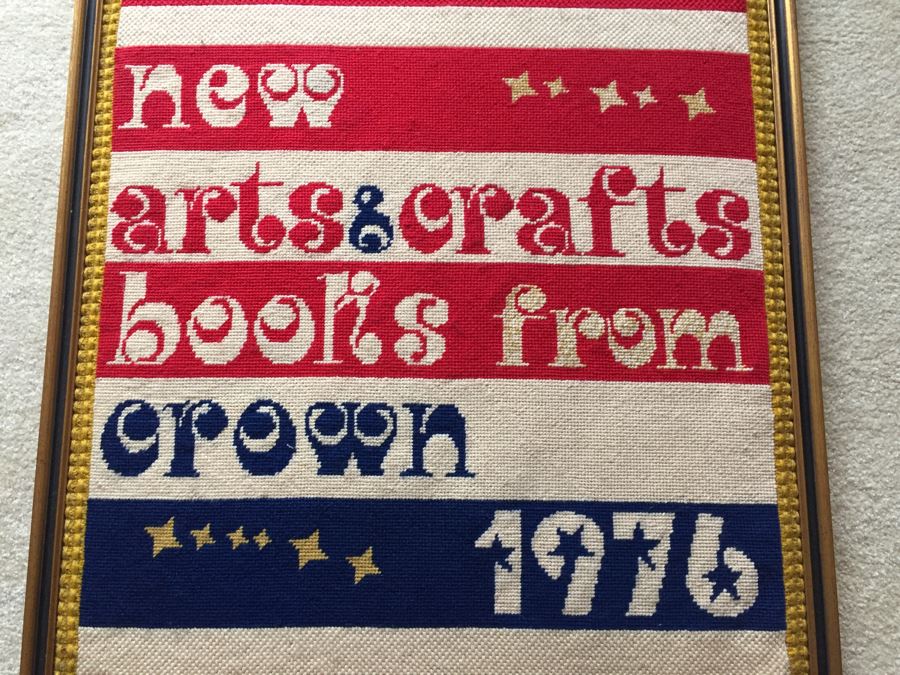 1976 Original Needlepoint Framed Book Promotion Needlepoint Advertisement For Marion Broome Pakula's Crown Publishing Book Tour [Photo 2]