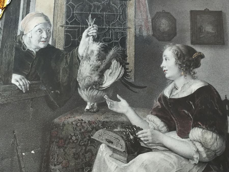 Antique Pair Of Stunning Black Forest Hand Carved Wooden Frames With Reverse Painted Glass Engravings [Photo 21]