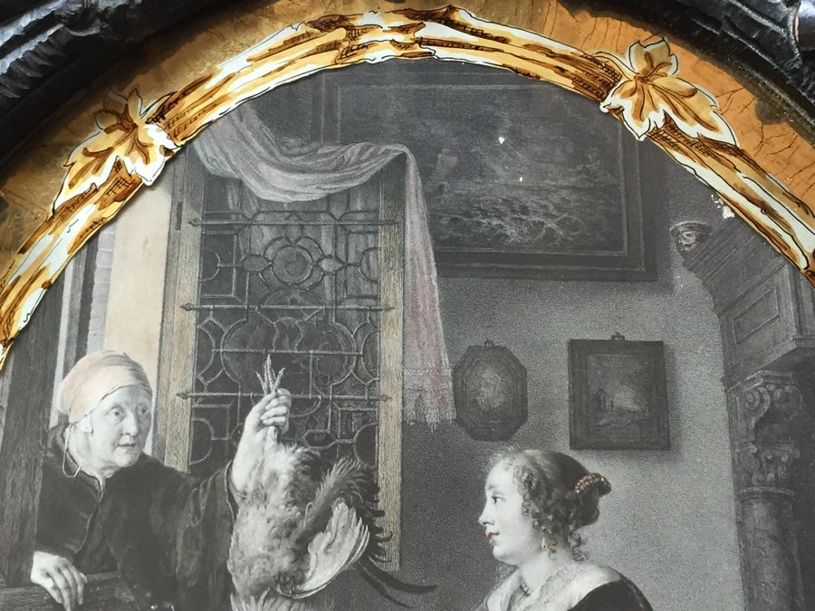 Antique Pair Of Stunning Black Forest Hand Carved Wooden Frames With Reverse Painted Glass Engravings [Photo 20]