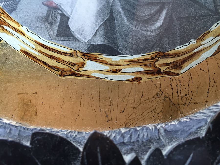 Antique Pair Of Stunning Black Forest Hand Carved Wooden Frames With Reverse Painted Glass Engravings [Photo 13]