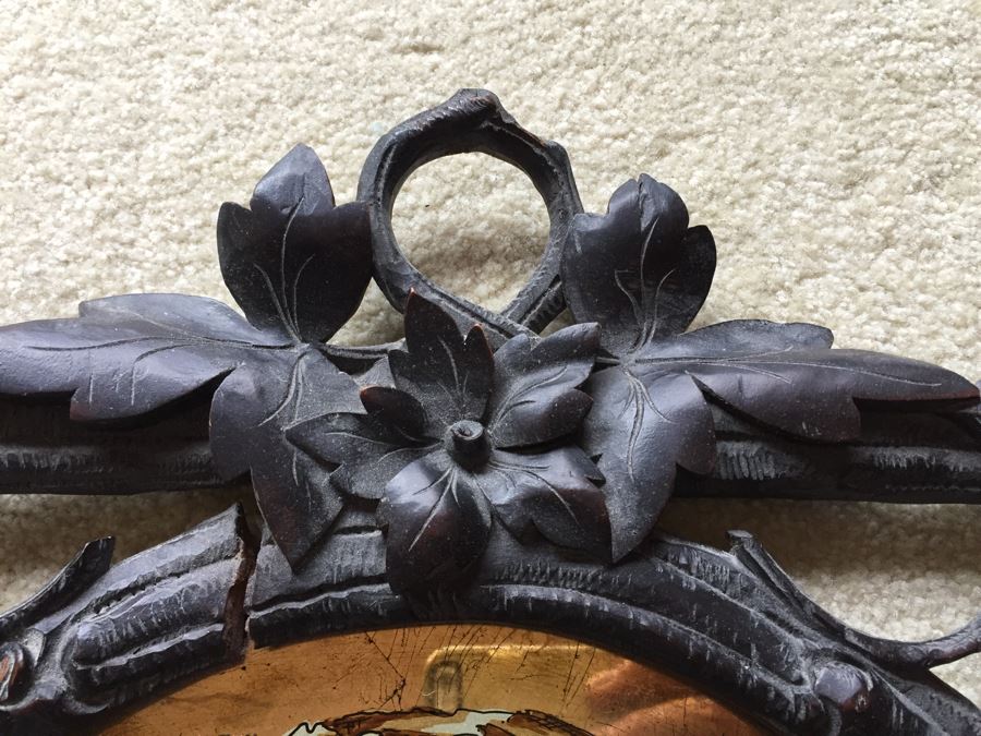 Antique Pair Of Stunning Black Forest Hand Carved Wooden Frames With Reverse Painted Glass Engravings [Photo 28]