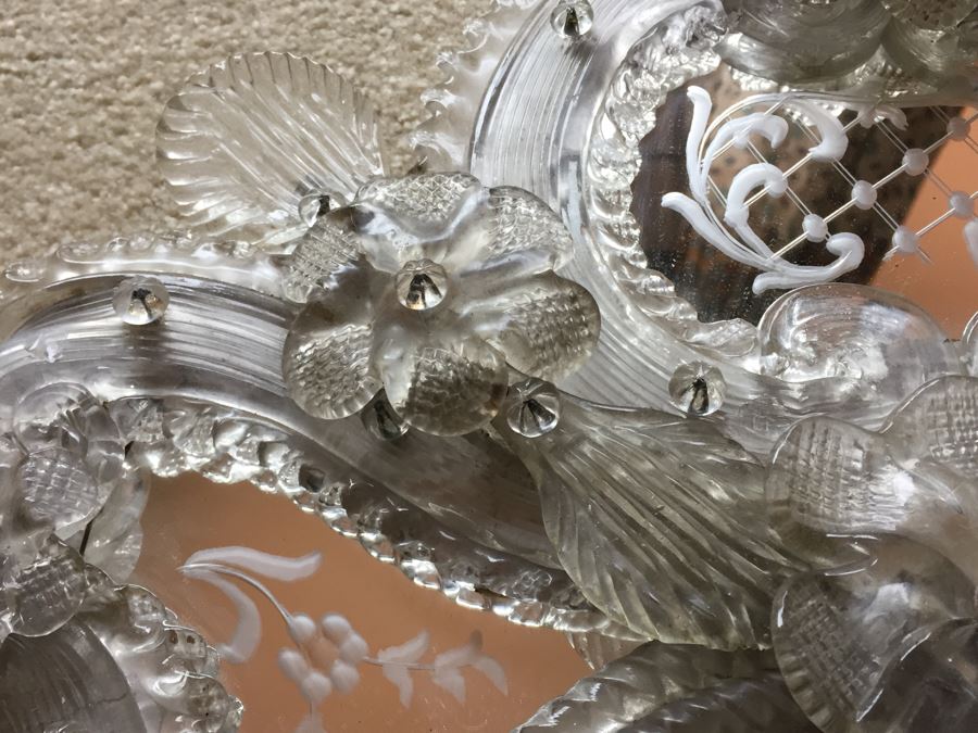 Magnificent Hand Etched Vintage Italian Venetian Wall Mirror Lap Carried Back From Italy [Photo 6]